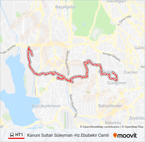 HT1 otobüs Hattı Haritası