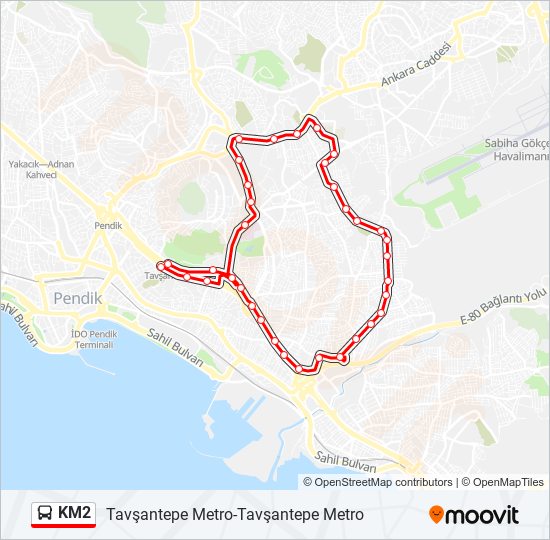 KM2 otobüs Hattı Haritası