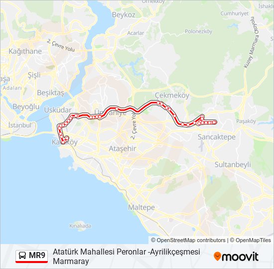 MR9 otobüs Hattı Haritası