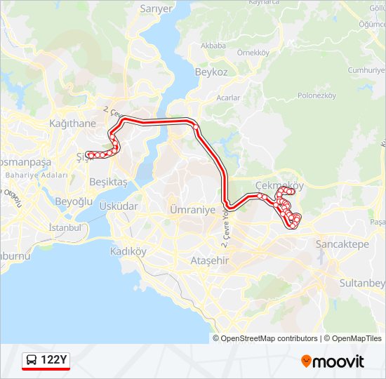 122Y otobüs Hattı Haritası