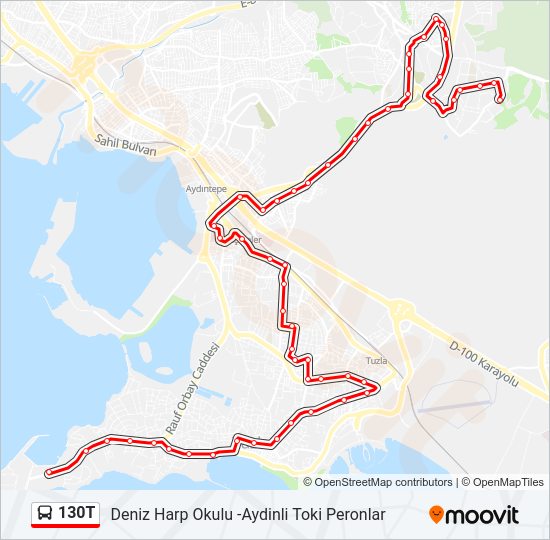 130T otobüs Hattı Haritası