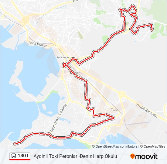 130T otobüs Hattı Haritası