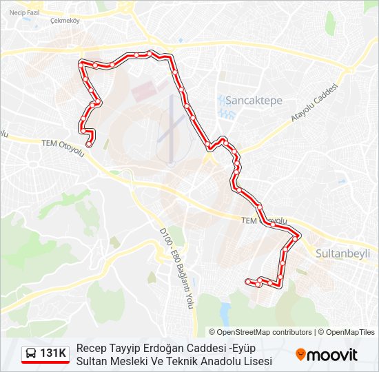 131K otobüs Hattı Haritası
