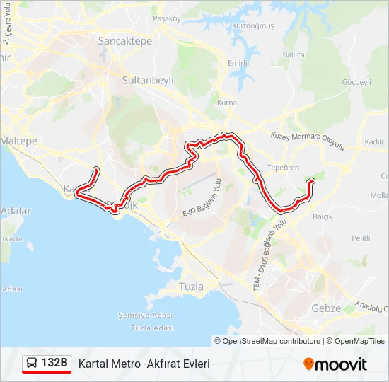 132B otobüs Hattı Haritası