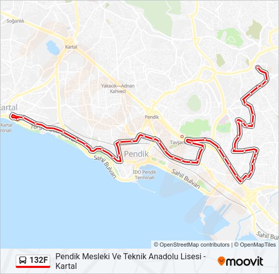 132F otobüs Hattı Haritası