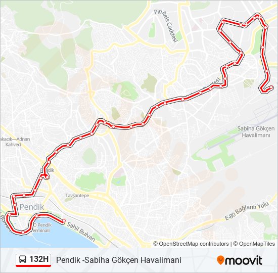 132H otobüs Hattı Haritası