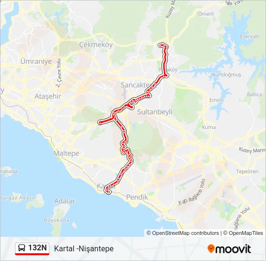 132N Bus Line Map
