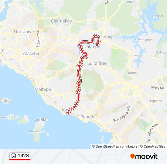 132S otobüs Hattı Haritası