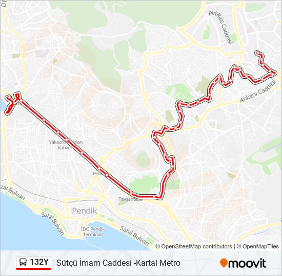 132Y otobüs Hattı Haritası