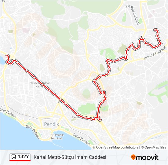 132Y otobüs Hattı Haritası