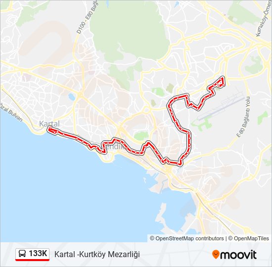 133K otobüs Hattı Haritası