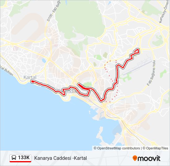 133K otobüs Hattı Haritası