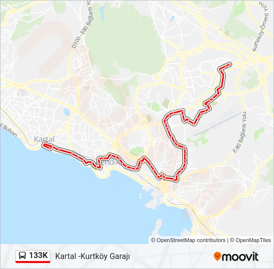 133K Bus Line Map