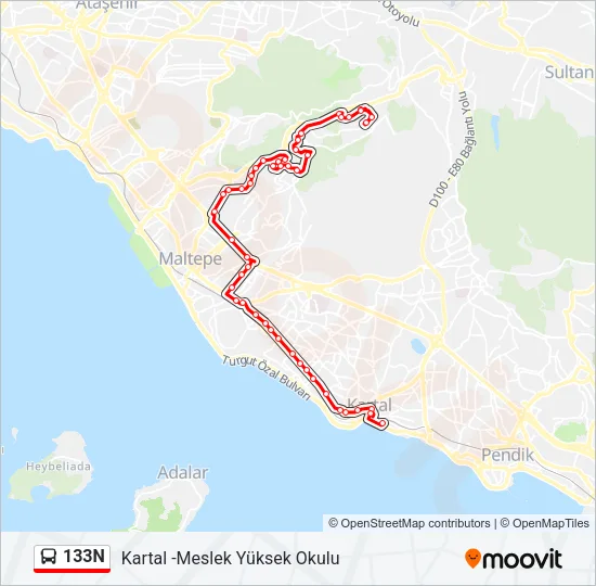 133N Bus Line Map