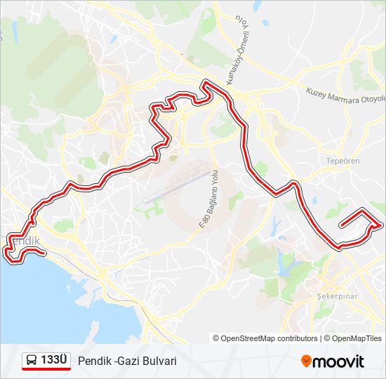 133Ü otobüs Hattı Haritası