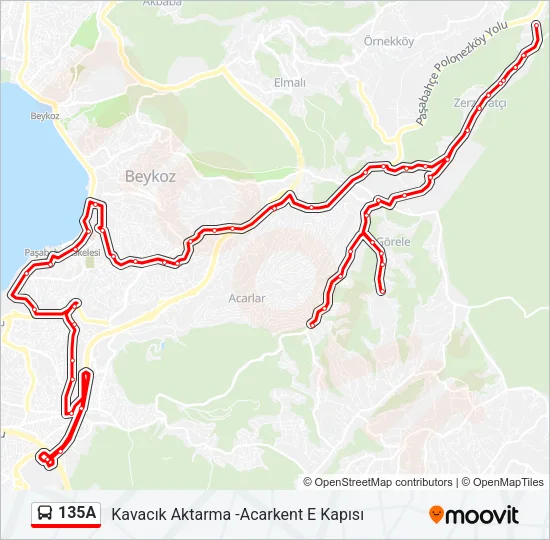 135A Bus Line Map