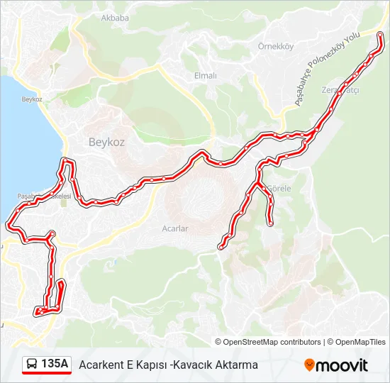 135A Bus Line Map