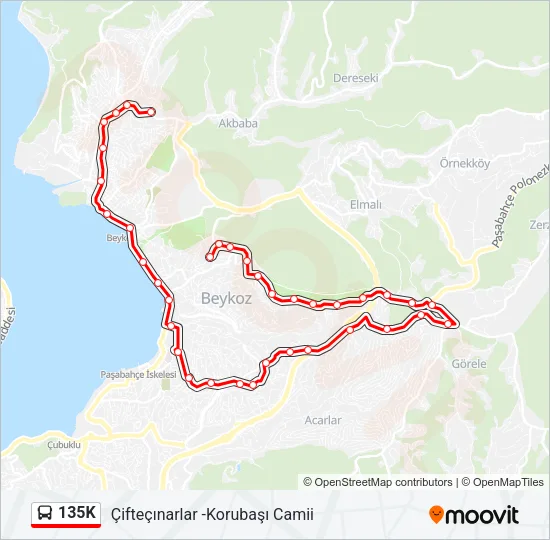 135K Bus Line Map