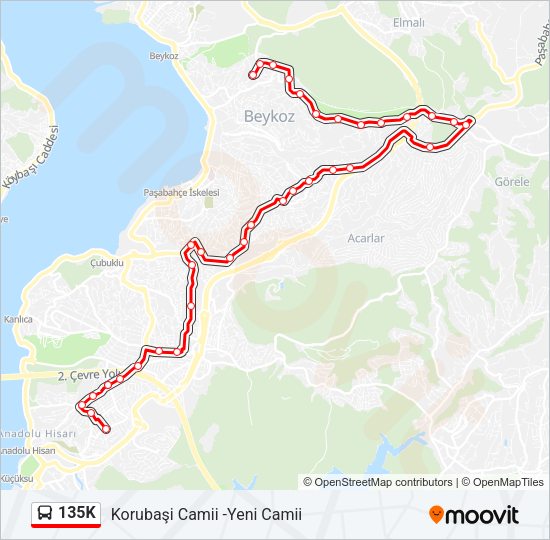 135K otobüs Hattı Haritası