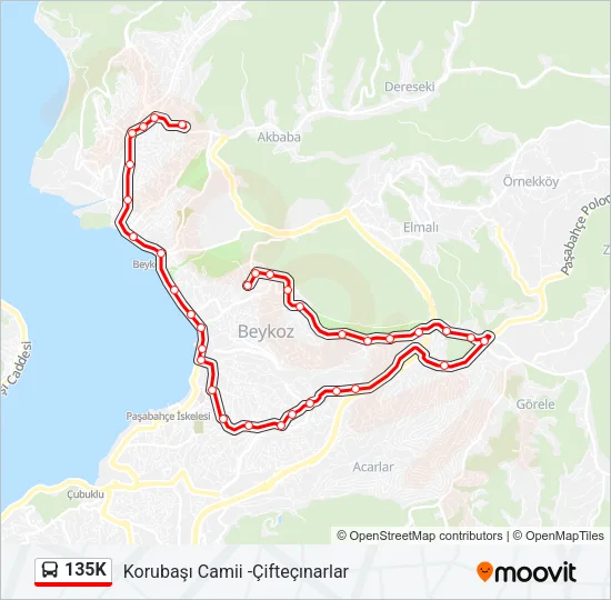 135K Bus Line Map