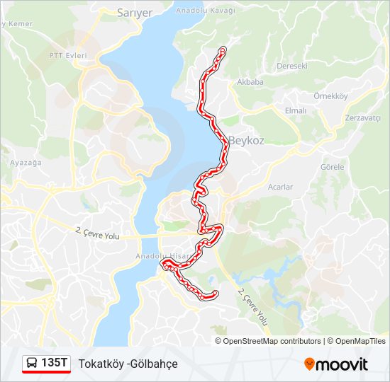 135T otobüs Hattı Haritası