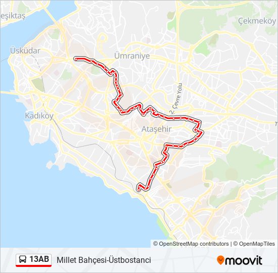 13AB bus Line Map