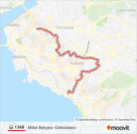 13AB Bus Line Map