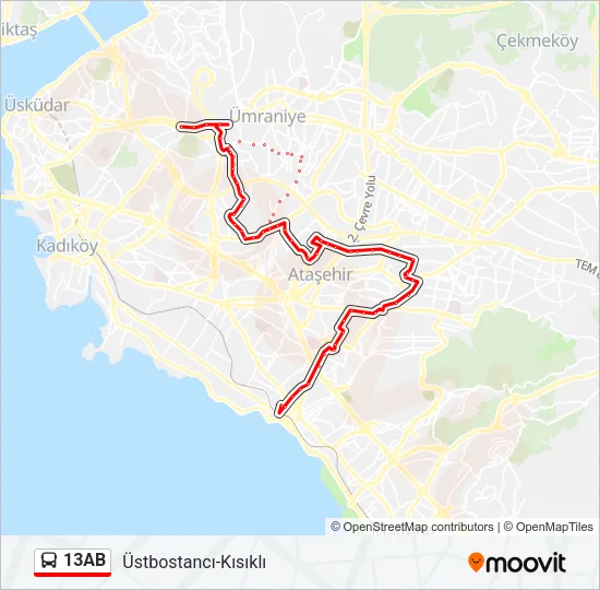 13AB Bus Line Map