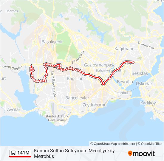 141M otobüs Hattı Haritası