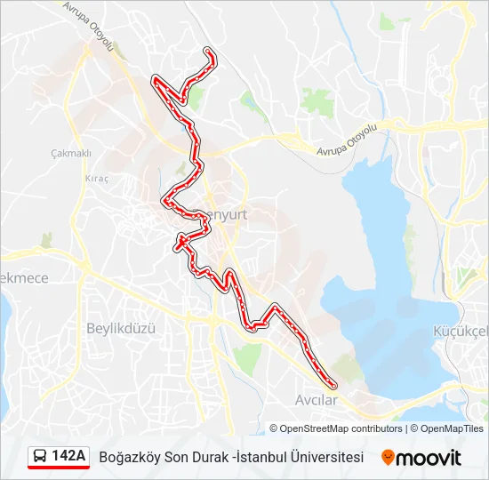 142A Bus Line Map