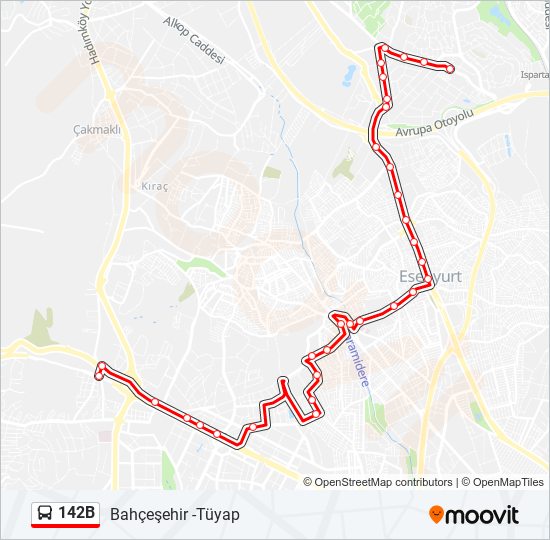 142B bus Line Map