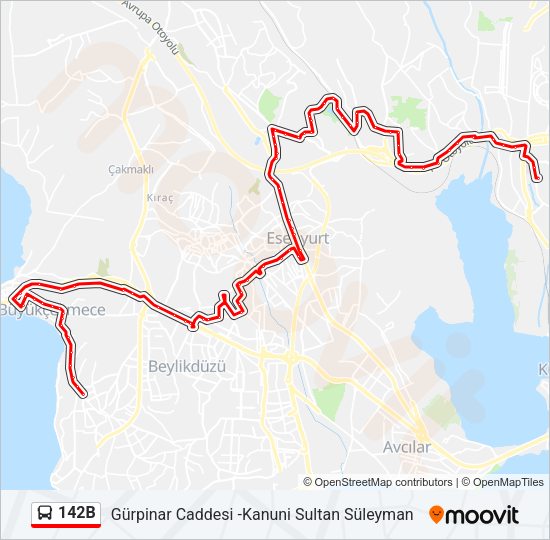 142B otobüs Hattı Haritası