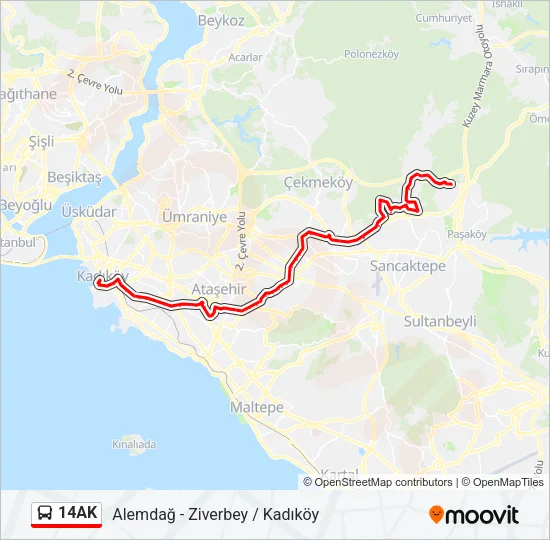 14AK otobüs Hattı Haritası