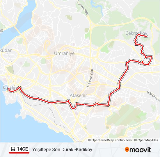 14CE otobüs Hattı Haritası