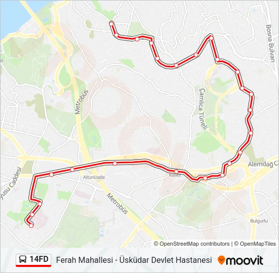 14FD Bus Line Map