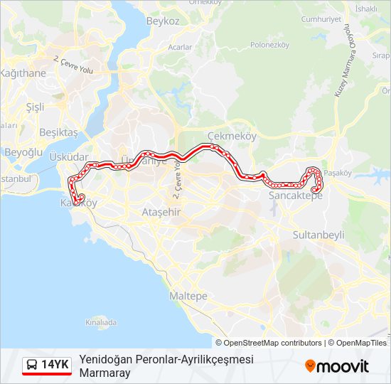 14YK otobüs Hattı Haritası
