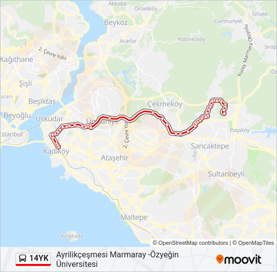 14YK otobüs Hattı Haritası