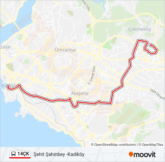 14ÇK otobüs Hattı Haritası