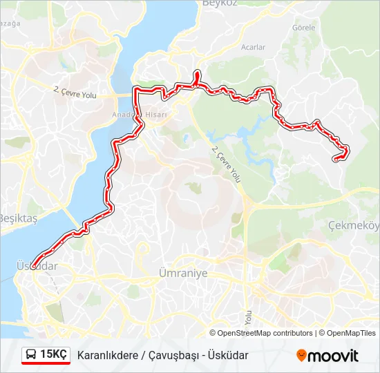 15KÇ otobüs Hattı Haritası