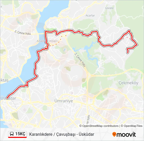 15KÇ otobüs Hattı Haritası