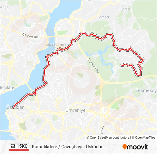 15KÇ otobüs Hattı Haritası