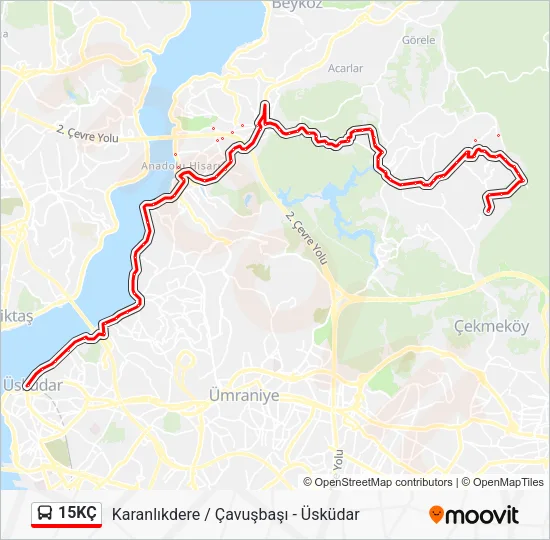 15KÇ otobüs Hattı Haritası