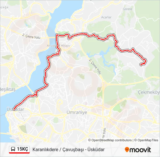 15KÇ otobüs Hattı Haritası