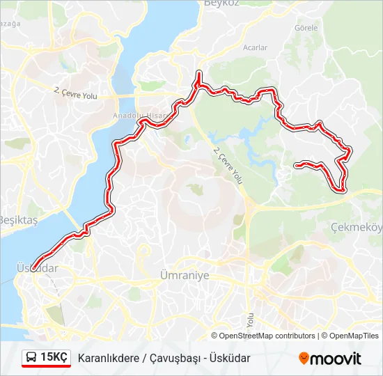 15KÇ otobüs Hattı Haritası