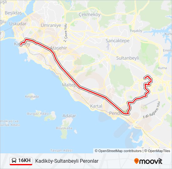 16KH otobüs Hattı Haritası