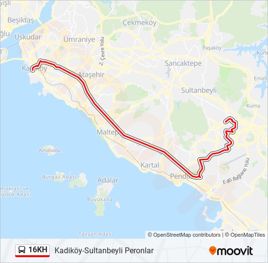 16KH otobüs Hattı Haritası