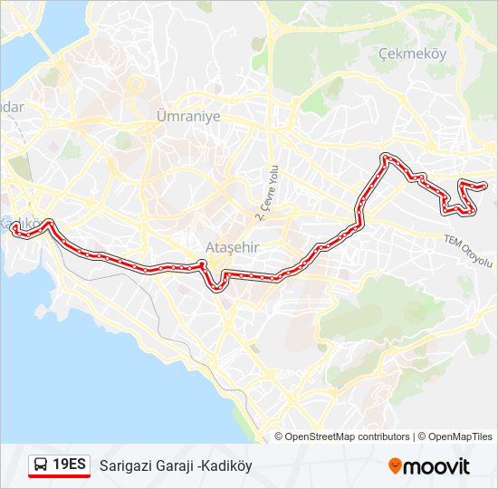 19ES otobüs Hattı Haritası