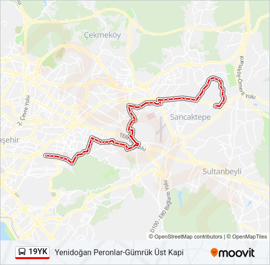 19YK otobüs Hattı Haritası