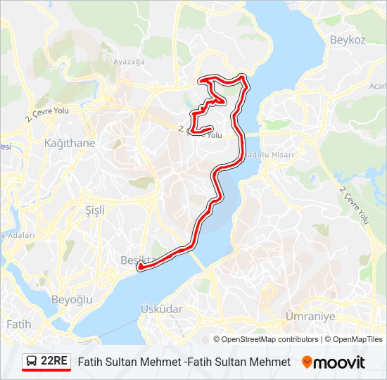 22RE otobüs Hattı Haritası