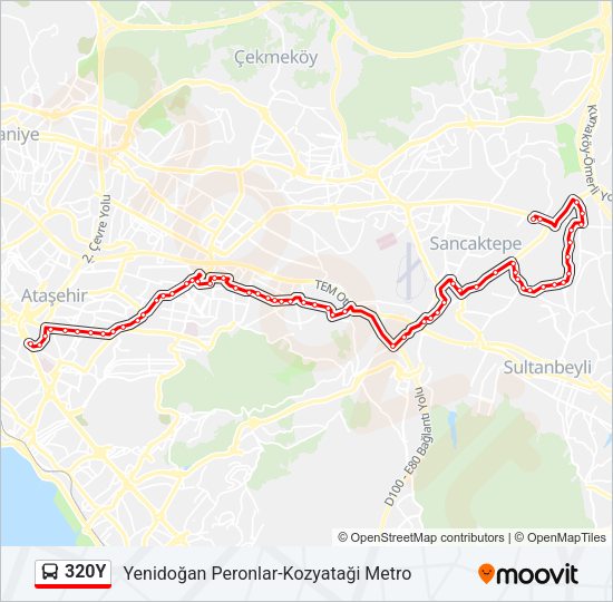 320Y otobüs Hattı Haritası